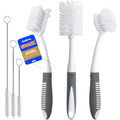 Holikme 6 Pack Dish Brush Set with Bottle Brush, Dish Scrub Brush,Gray | Pan Brush and 3 Straw Brushes, Deep Cleaning Handle Brush with Scraper Tip for Kitchen Sink Dishes Bottle Cup Pot and Pans