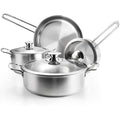 Stainless Steel Pots and Pans Set, 7-Piece Kitchen Cookware Sets with Glass Lids, Stay-Cool Handle, Oven Safe, Works with Induction/Electric and Gas Cooktops, Dishwasher