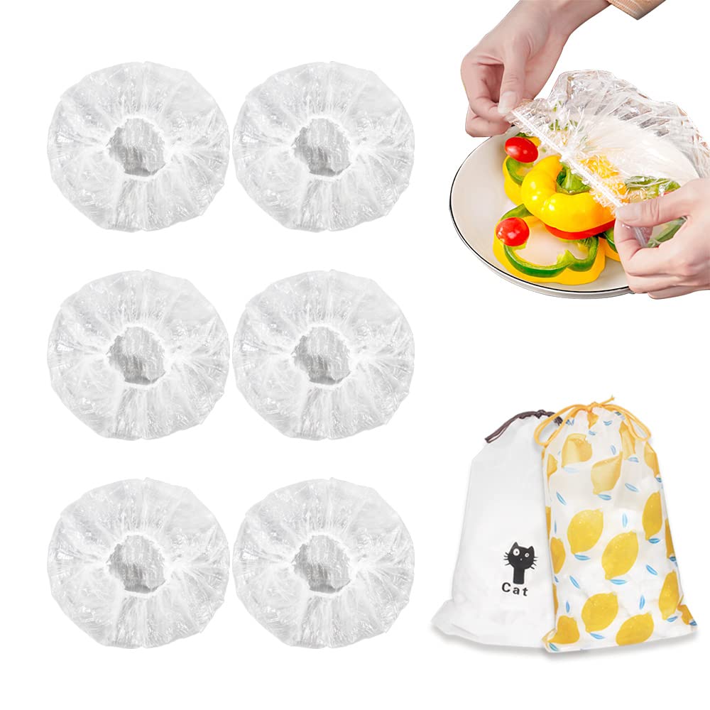 DI QIU REN 200 Plastic Bowl Covers Bread Proofing Disposable Food Covers | Stretch Elastic Saran Wrap for Outside, Alt to Foil/Plastic Wrap Reusable Shower Caps for Sourdough Bread Starter Basket