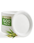 Goodluck 9 Inch Bulk Compostable Sugarcane Plates 500 Pack, White | 100% FSC Certified Heavy Duty Plates, Commercial Eco Friendly Disposable Plates for Party, Wedding, Catering & Everyday Use