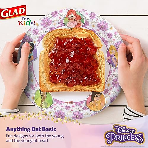 Glad for Kids Disney Princess Disposable Paper Plates, 8.5 in, 40 Count | Soak-proof, heavy duty design for everyday meals, school lunches, and birthday parties