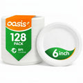 OasisSN 6 Inch Paper Plates 128 Pack, Small Dessert Plates Disposable, Heavy Duty Compostable Sugarcane Bagasse Plates for Cake, Snacks, Kids Meals & Parties, White