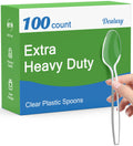Dealusy 100 Count Clear Plastic Spoons Disposable | BPA-Free, Heat Resistant, Solid and Durable Disposable Spoons Heavy Duty Bulk, Premium Spoons for Party Supply
