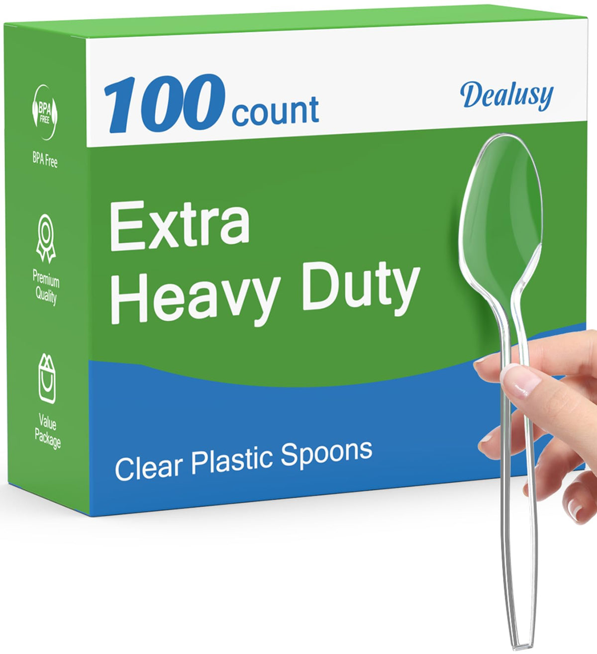 Dealusy 100 Count Clear Plastic Spoons Disposable | BPA-Free, Heat Resistant, Solid and Durable Disposable Spoons Heavy Duty Bulk, Premium Spoons for Party Supply