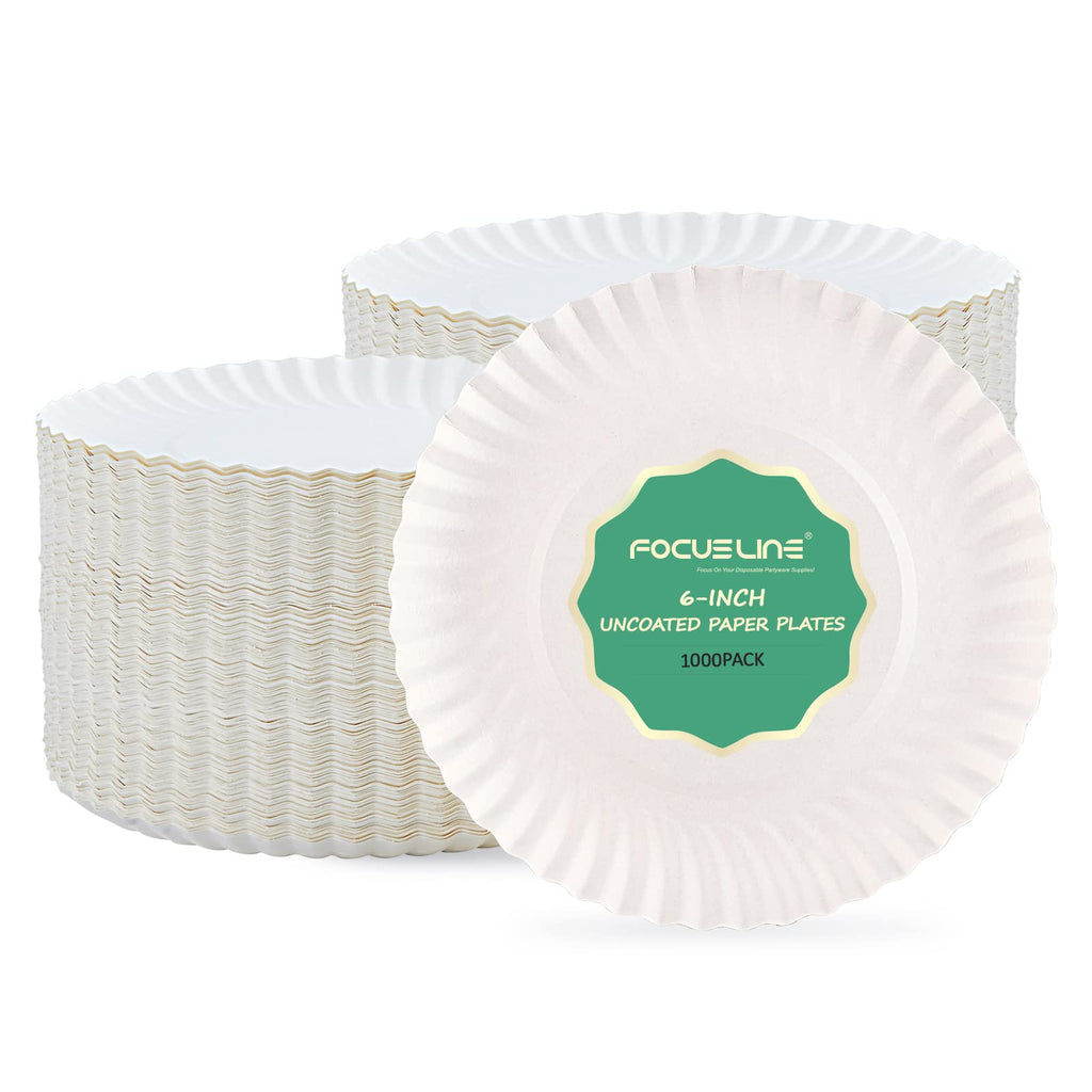 FOCUSLINE 6 Inch Paper Plates 1000 Count, White Small Plates Uncoated | Dessert Paper Plates Bulk, Lightweight Disposable, Perfect for Desserts, Snacks, Cakes, Picnics, Parties, Everyday Dining
