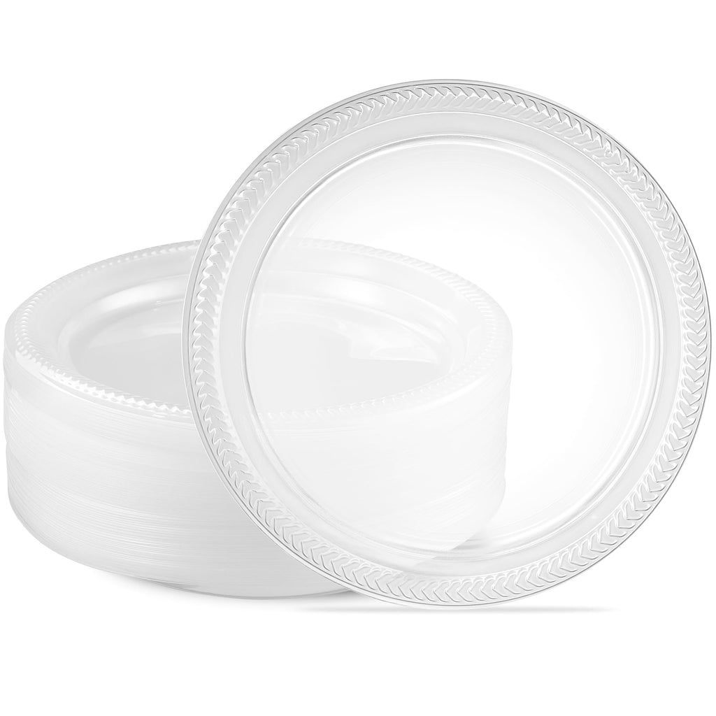 PLASTICPRO 40 Pack Clear Plastic Plates 9 Inch Durable Disposable Plastic Dinner Plates for Parties Events BBQ