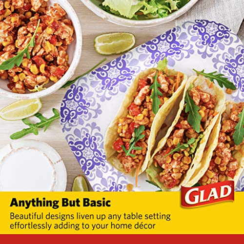 Glad Square Disposable Paper Plates, Purple Victorian, 8.5 Inch, 50 Count | Heavy-duty paper, soak-proof and cut-proof, microwaveable, parties and everyday meals