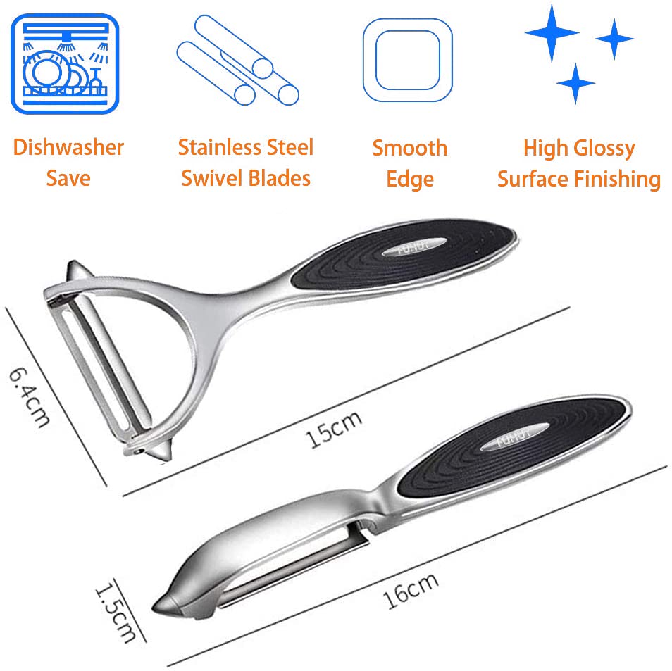 FUHUY Vegetable, Apple Peelers for kitchen, Fruit, Carrot, Veggie, Potatoes Peeler, Y-Shaped and I-Shaped Stainless Steel Peelers, with Ergonomic Non-Slip Handle & Sharp Blade, Good Sturdy (2PCS)