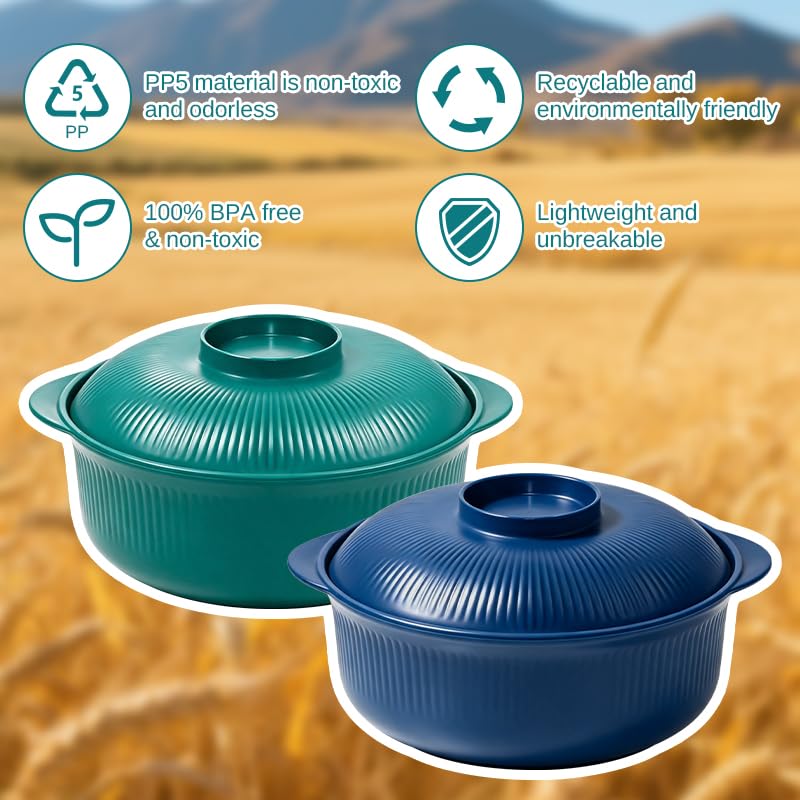 Microwave Bowls with Lids, 40 oz Lightweight Unbreakable Bowls, 4 Pack | Stackable Bowls with Side Handles; BPA-free, Reusable, Microwave and Dishwasher Safe for Soup, Cereal and Oatmeal.
