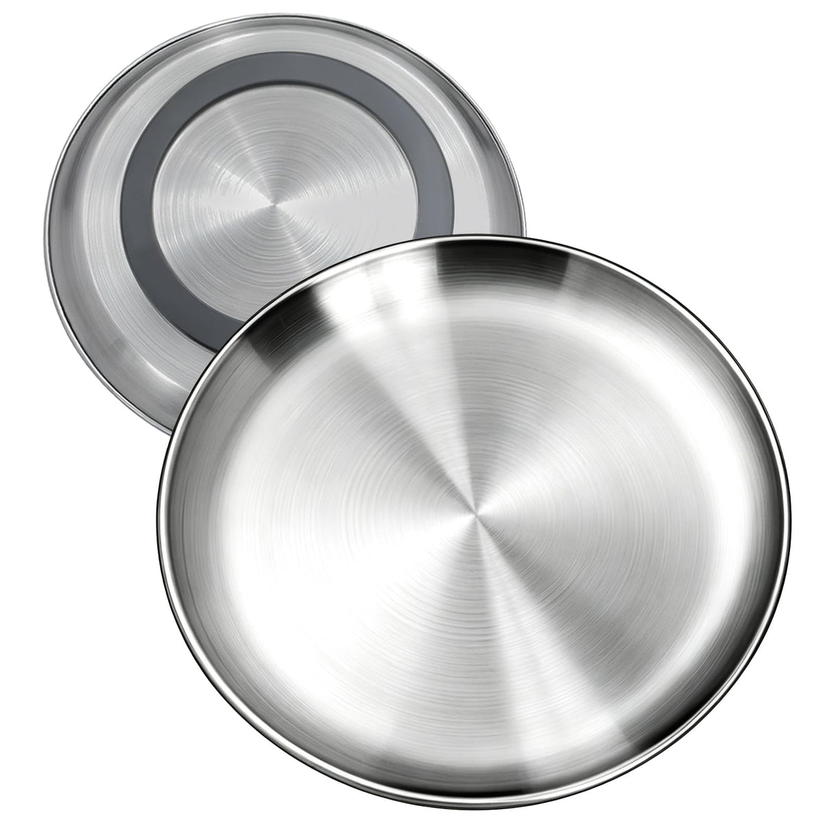 2-Pack Stainless Steel Basic Cat Bowls, Whisker-Friendly Thickened 6.7" Shallow Food Plates, 3M Adhesive Non-Slip Fixed Base, for Home/Outdoor Use with All Foods for Cats, Kittens & Small Pets