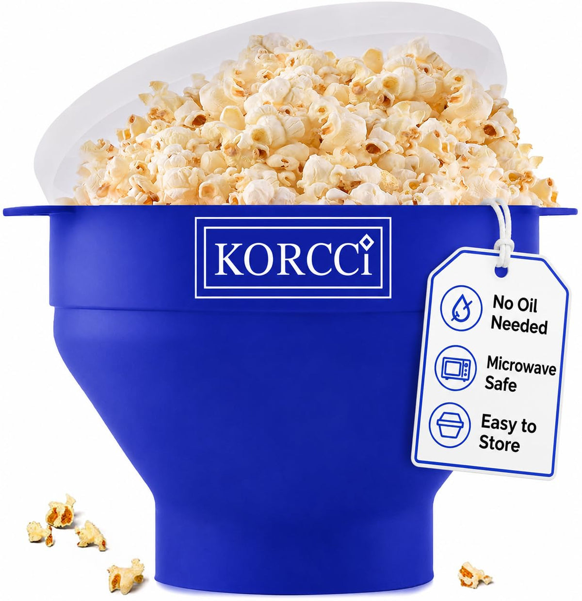 The Original Korcci Microwaveable Silicone Popcorn Popper, Microwave Popcorn Popper, Collapsible Microwave Popcorn Maker Bowl, No Oil Required, Use In Microwave, Dishwasher Safe (Blue)