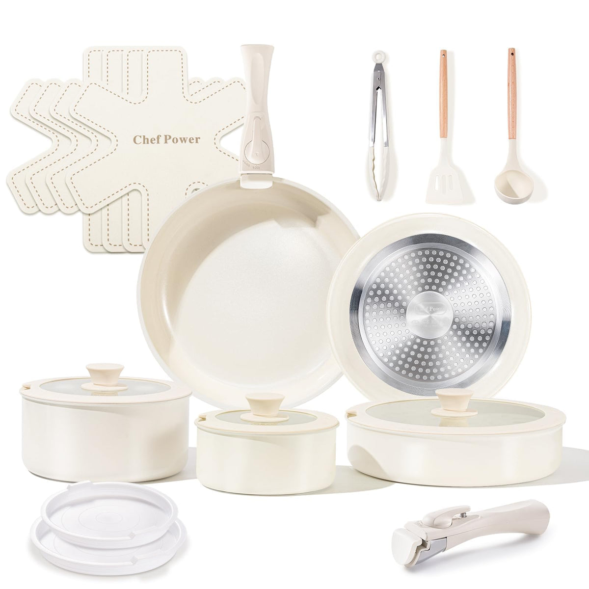 Chef Power 19 Pcs Nonstick Pans and Pots Set, Ceramic Detachable Cookware