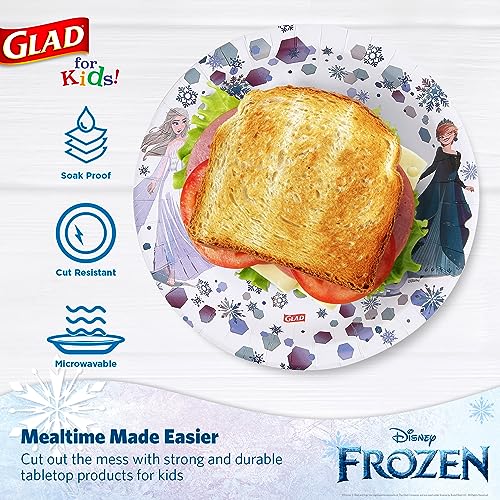 Glad for Kids Disney Frozen Paper Plates, Anna & Elsa, 8.5 in, 40 Count | Heavy-duty, soak-proof, cut-resistant plates for everyday meals and parties