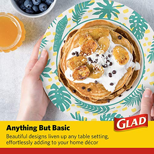 Glad Round Disposable Paper Plates, Palm Leaves Pattern, 10 Inch, 50 Count | Coated paper, soak-proof and cut-resistant, microwave safe, everyday meals parties and picnics