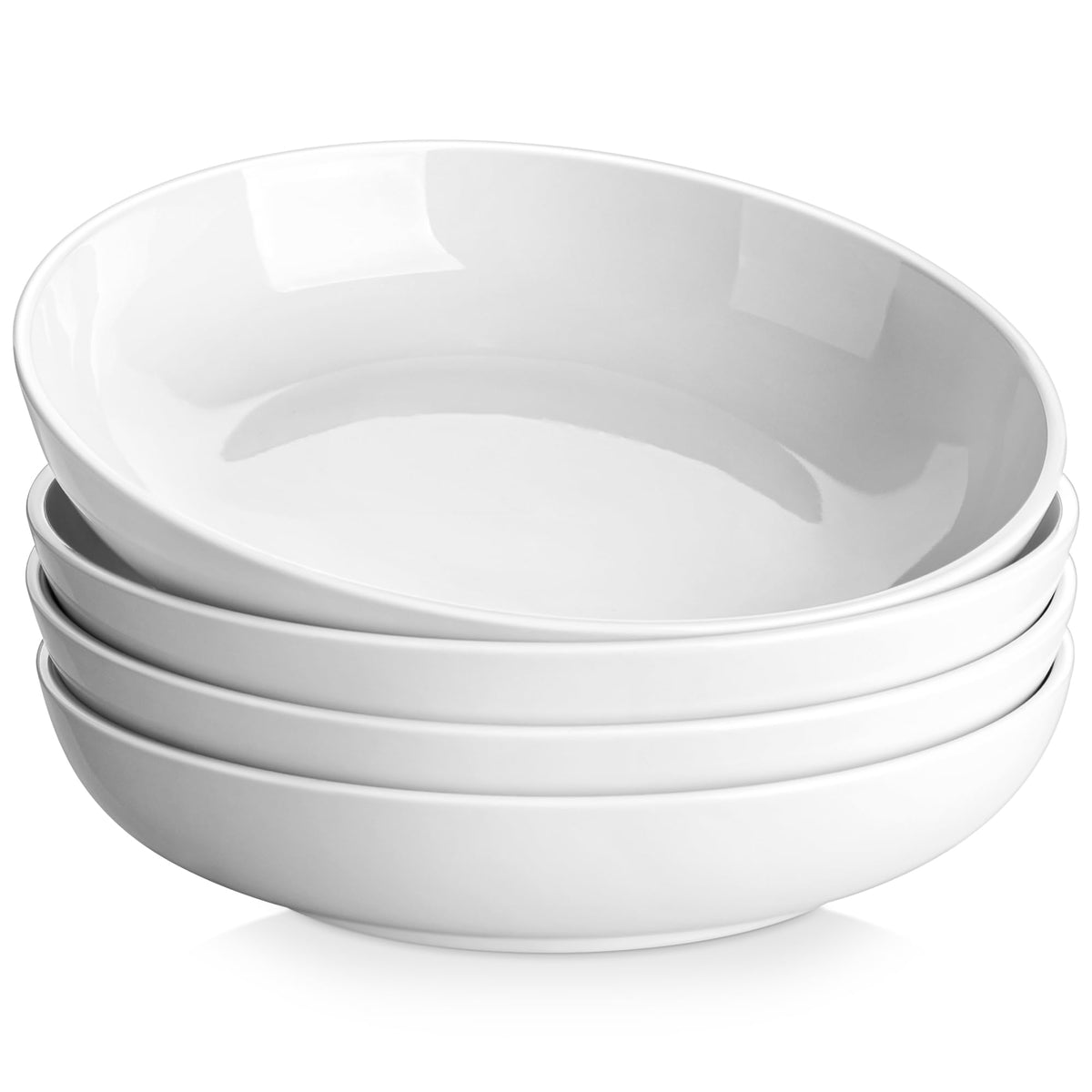 MALACASA 10" Large Pasta Bowls Set of 4, 56 OZ Wide and Shallow Salad Bowls Soup Bowls, Porcelain White Serving Bowls, Kitchen Bowl Plates Pasta Plates, Microwave & Dishwasher Safe, Series REGULAR