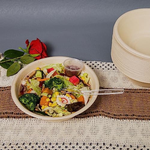 emlifepak 32oz Disposable Salad Bowls 150Pack, Big Paper Bowls, Large, Heavy-Duty, Eco-Friendly, Bulk Pack, Compostable Bowls, Biodegradable Made of Sugar Cane Fibers,Perfect For Salad