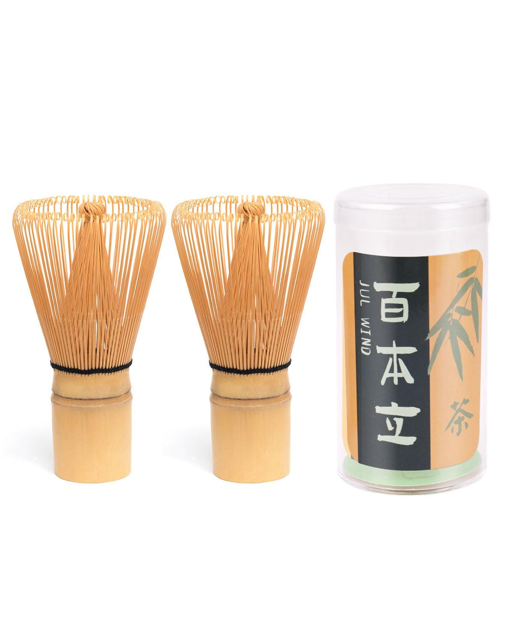 JUL WIND Matcha Whisk Set with 2-pack Bamboo Matcha Whisk | Handcrafted Traditional Japanese Chasen, 100-Prong Matcha Stirrer Wisk Mixer Brush for Authentic Matcha Tea Preparation