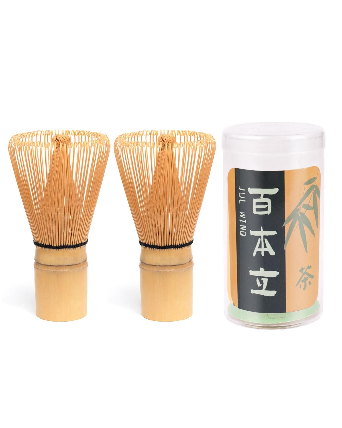 JUL WIND Matcha Whisk Set with 2-pack Bamboo Matcha Whisk | Handcrafted Traditional Japanese Chasen, 100-Prong Matcha Stirrer Wisk Mixer Brush for Authentic Matcha Tea Preparation