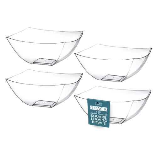 4 Pack Disposable Clear Plastic Party Bowls, Square Serving Bowls 8oz | Square Design. Disposable Party Tableware. Salad, Fruit & Candy Use. Candy Buffet Containers. Clear Plastic.