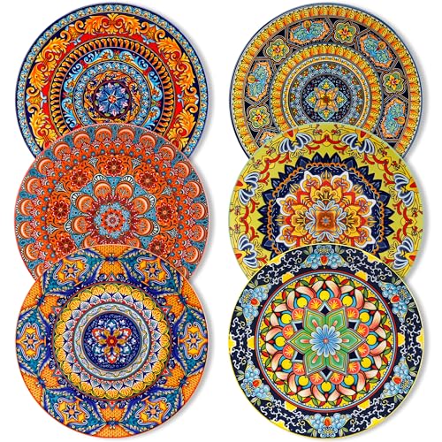 vancasso Colorful Dinner Plates Set of 6, 10.5 Inch Ceramic Kitchen Plates | Boho Dinner Plates Set, Bohemian Printed Dishes for Dining, Microwave & Dishwasher Safe Plate Set, Series KRVI