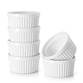 DOWAN 4 oz Ceramic Ramekins Set of 6, Oven Safe Souffle Dishes for Air Fryer Baking, Mini Round Baking Cups for Creme Brulee, Dipping Sauces, Desserts and Prep Bowls, White