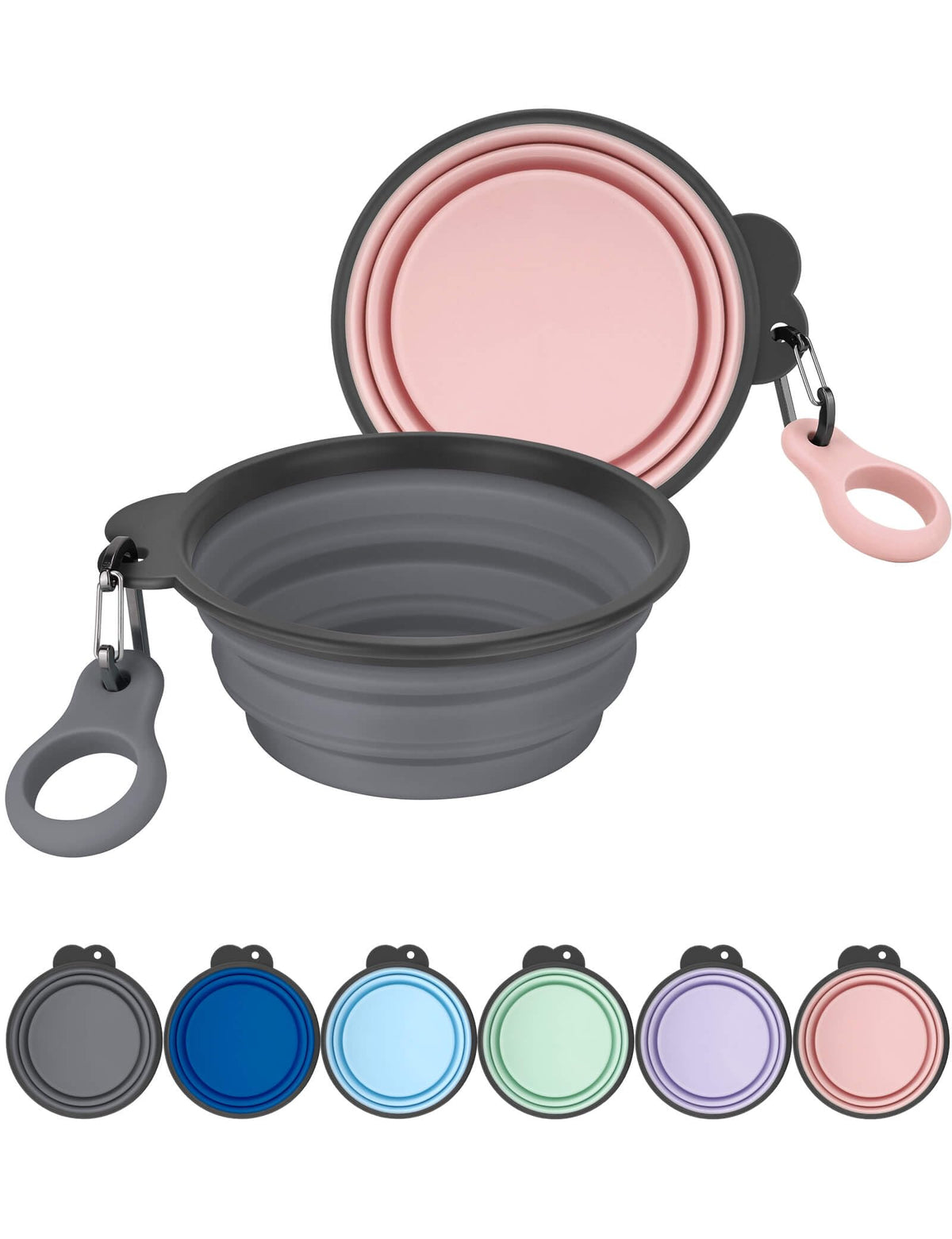 AONKEY 2 Pack Collapsible Dog Bowls with Bottle Carrier(Small 15oz) | Upgraded Carabiner,One-piece Molded Rim Won't Fall Off or Crack, Foldable Portable for Pets Water Drinking or Food Feeding
