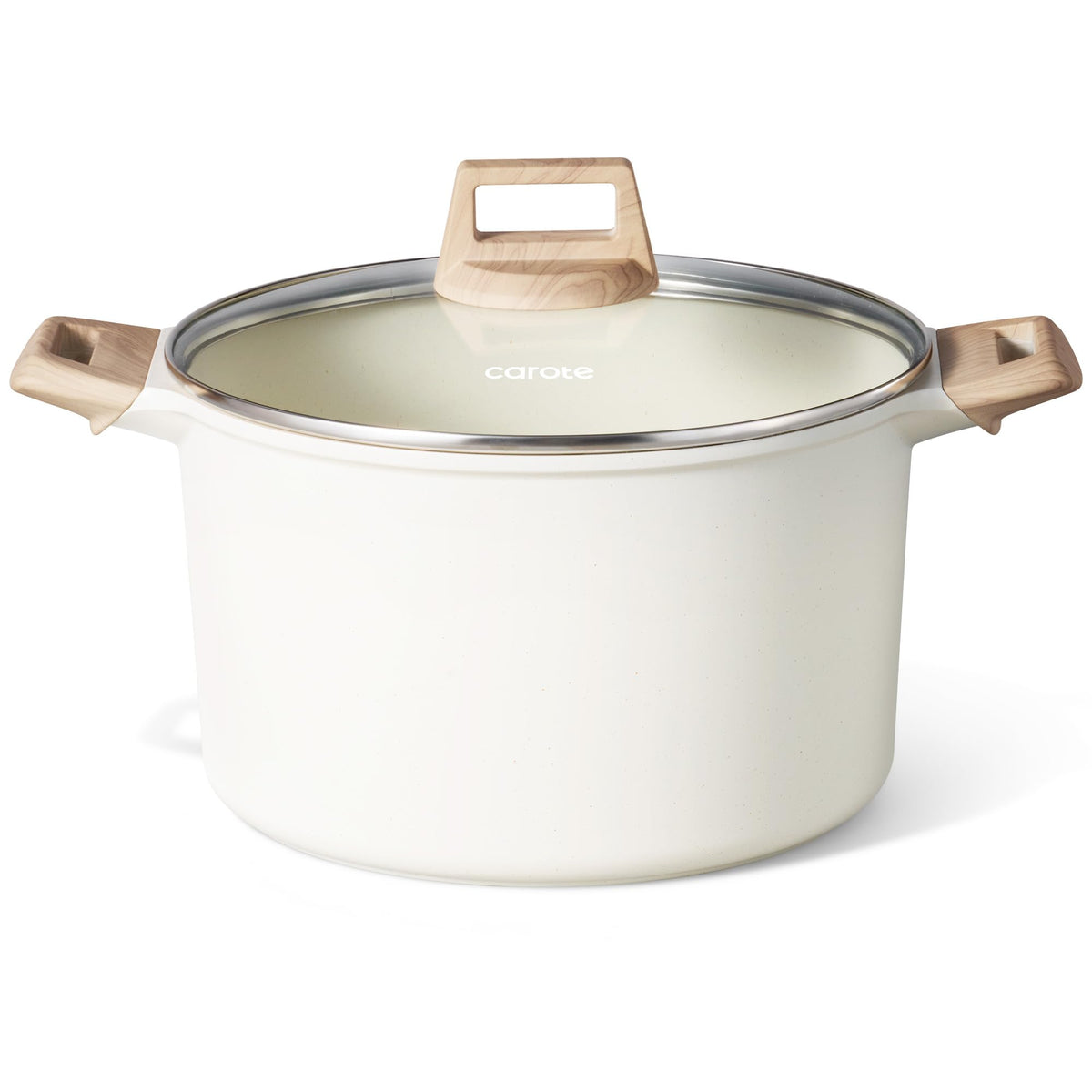CAROTE Nonstick Stock Pot with Lid, 8 Quart White Granite