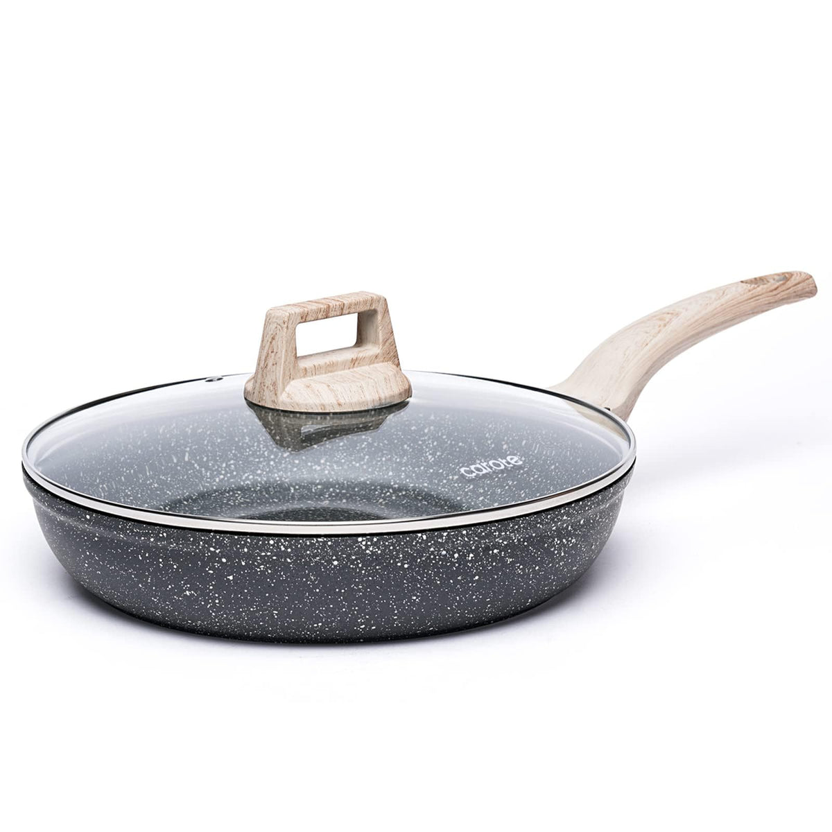 CAROTE Non Stick Frying Pan, 10 Inch Classic Granite Skillet with Glass Lid