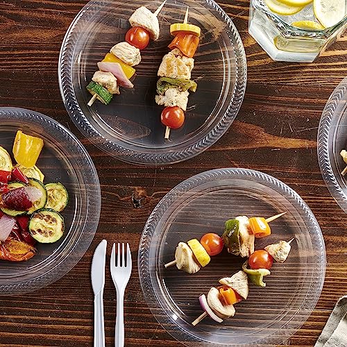 PLASTICPRO 40 Pack Clear Plastic Plates 9 Inch Durable Disposable Plastic Dinner Plates for Parties Events BBQ