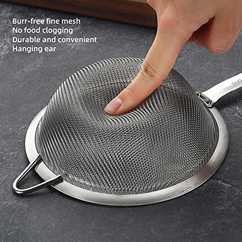 SUNWUKIN Fine Mesh Strainer with Handle Tea Sifter Stainless Steel Sieve | 18/8 Metal, Dishwasher Safe, Small strainer, Reinforced rim, Rust-proof, Hang loop, Filter for Food Rice Fruits Juice Drinks