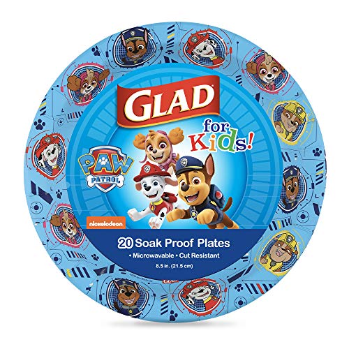 Glad for Kids Paw Patrol Paper Plates, Core Pups Blue, 8.5 Inch, 20 Count | Heavy-duty, soak-proof, cut-resistant plates for birthdays, parties, and everyday meals