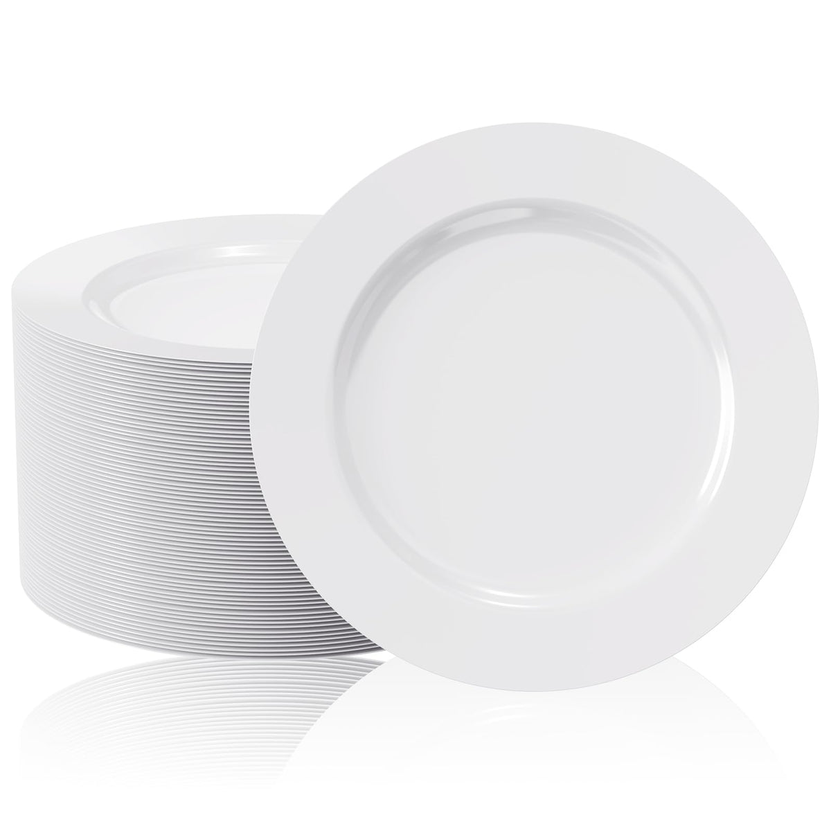 FOCUSLINE 100 White Plastic Plates, 10" Disposable Heavy Duty Dinner Plates | Premium Hard Plastic Plates Fancy Disposable White Dinner Plates for Weddings, Parties and Events