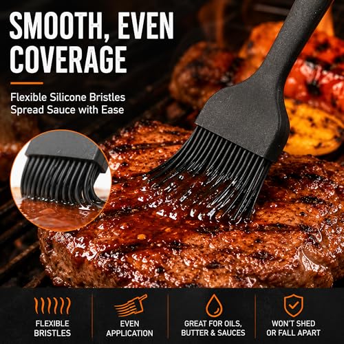 Ortarco Silicone Basting Pastry Brush for Baking Bbq Spread Oil Butter | 2 Pack Cooking Kitchen Brushes, Heat Resistant BPA free, Dishwasher Safe