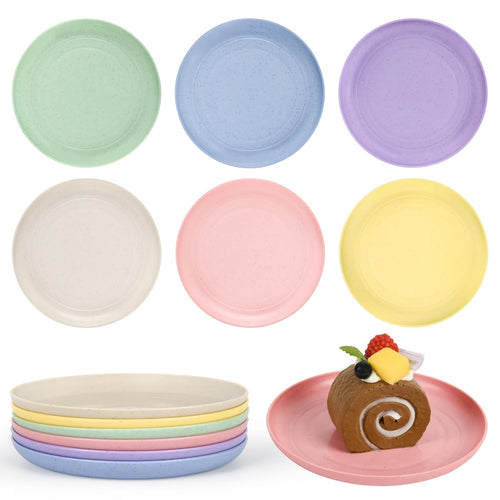 BGHEOUYV 6 Inch Wheat Straw Plates, 6 Pack Small Plates, Lightweight Unbreakable Plastic Dinner Plates for Adult Dinner Camping Salad Dessert
