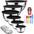 Rottay 20PCS Stainless Steel Mixing Bowls with Airtight Lids Set | Includes 3 Grater Attachments and Non-Slip Bottoms with Size 7, 4, 3, 2, 1.5, 1QT Nesting Bowls for Baking, Meal Prep