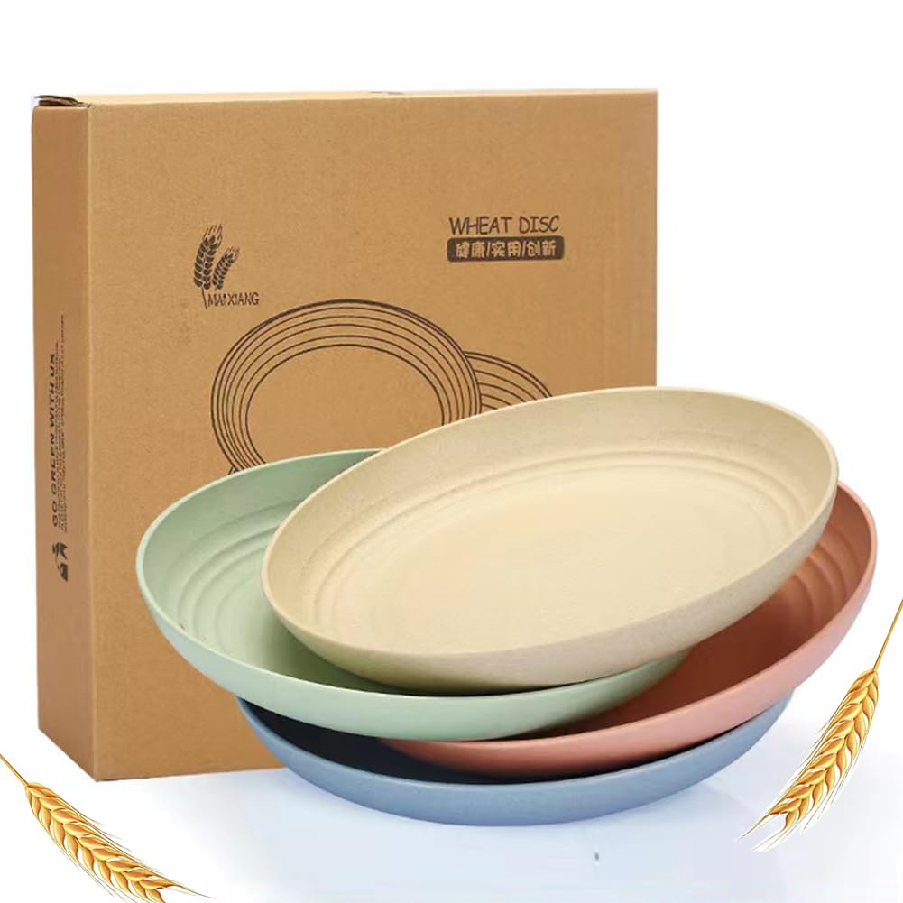 LRUUIDDE Unbreakable Cereal Dinner Plate, 9 Inch Wheat Straw Deep Reusable Plastic, Lightweight Salad Kids for Kitchen Camping BPA FREE Dishwasher Safe