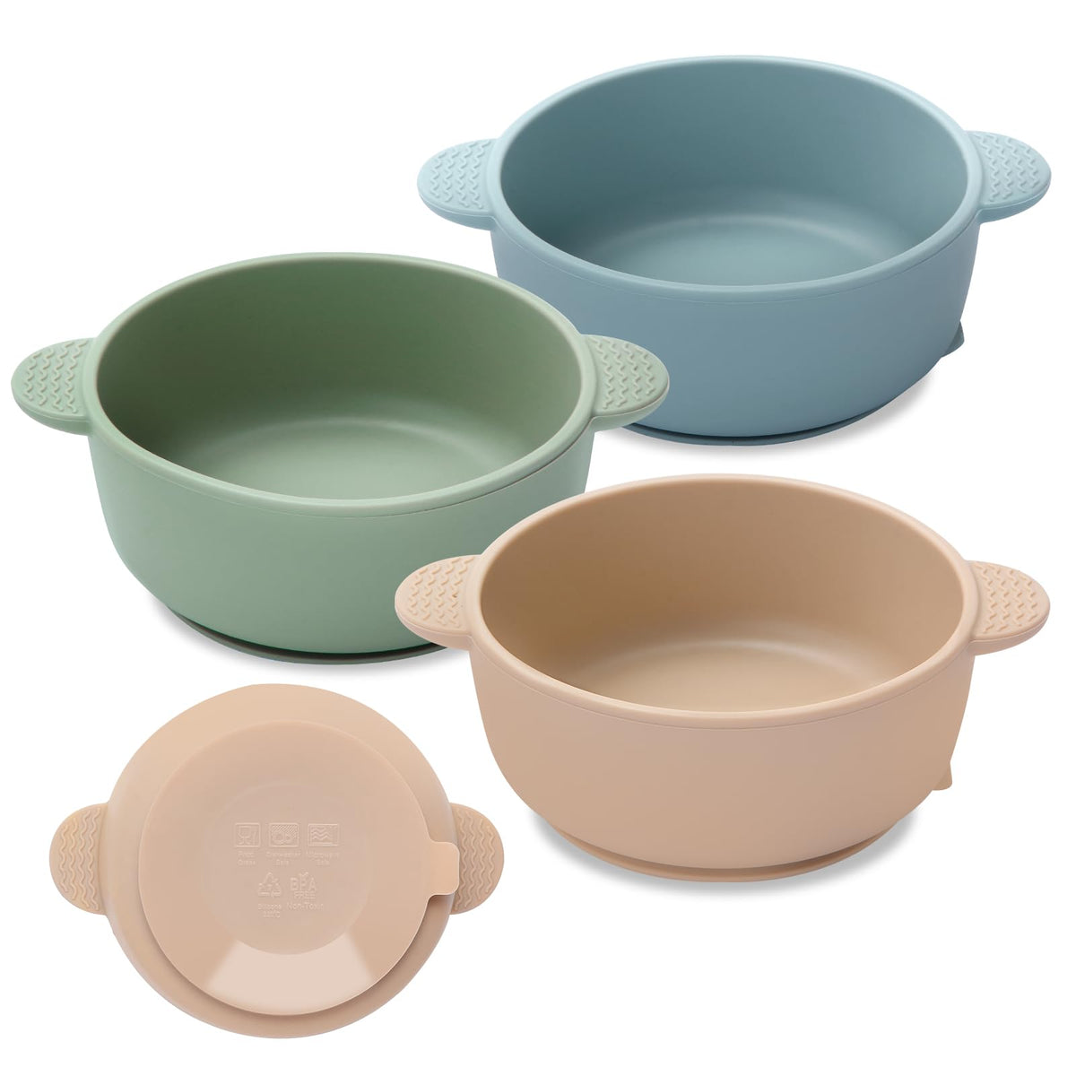 Eascrozn Baby Bowls with Suction, 3 Pack Baby Led Weaning Supplies | BPA Free, Soft Silicone Food Bowl for Babies Kids Toddlers, Microwave and Dishwasher Safe, Multicolor