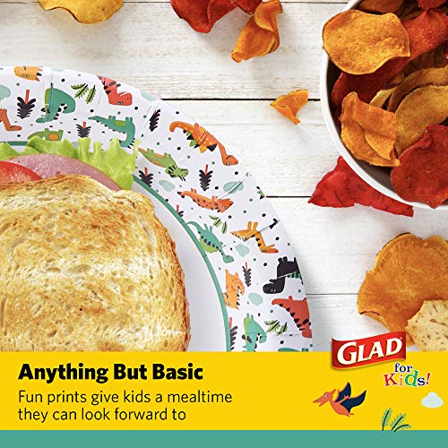 Glad for Kids Disposable Paper Plates, Dinosaurs, 8.5 Inch, 20 Count | Heavy-duty, soak-proof, cut-resistant plates for birthdays, parties, and everyday meals