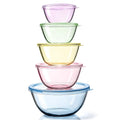 5 Pack Glass Mixing Bowls with Lids Set(4.78QT,2.2QT,1.7QT,1.1QT,0.85QT) | Color Thick Glass Large Salad Bowls,Nesting Bowls for Kitchen Baking,Prepping,Cooking,Serving,Dishwasher Microwave Oven Safe
