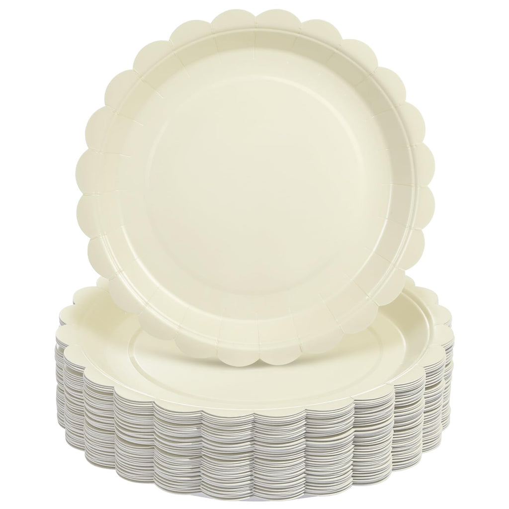 Goodluck 50 PCS Ivory Paper Plates 7 In Scalloped Disposable Dessert Plates | Small Appetizer Cake Plates for Wedding, Baby Shower, Birthday Party