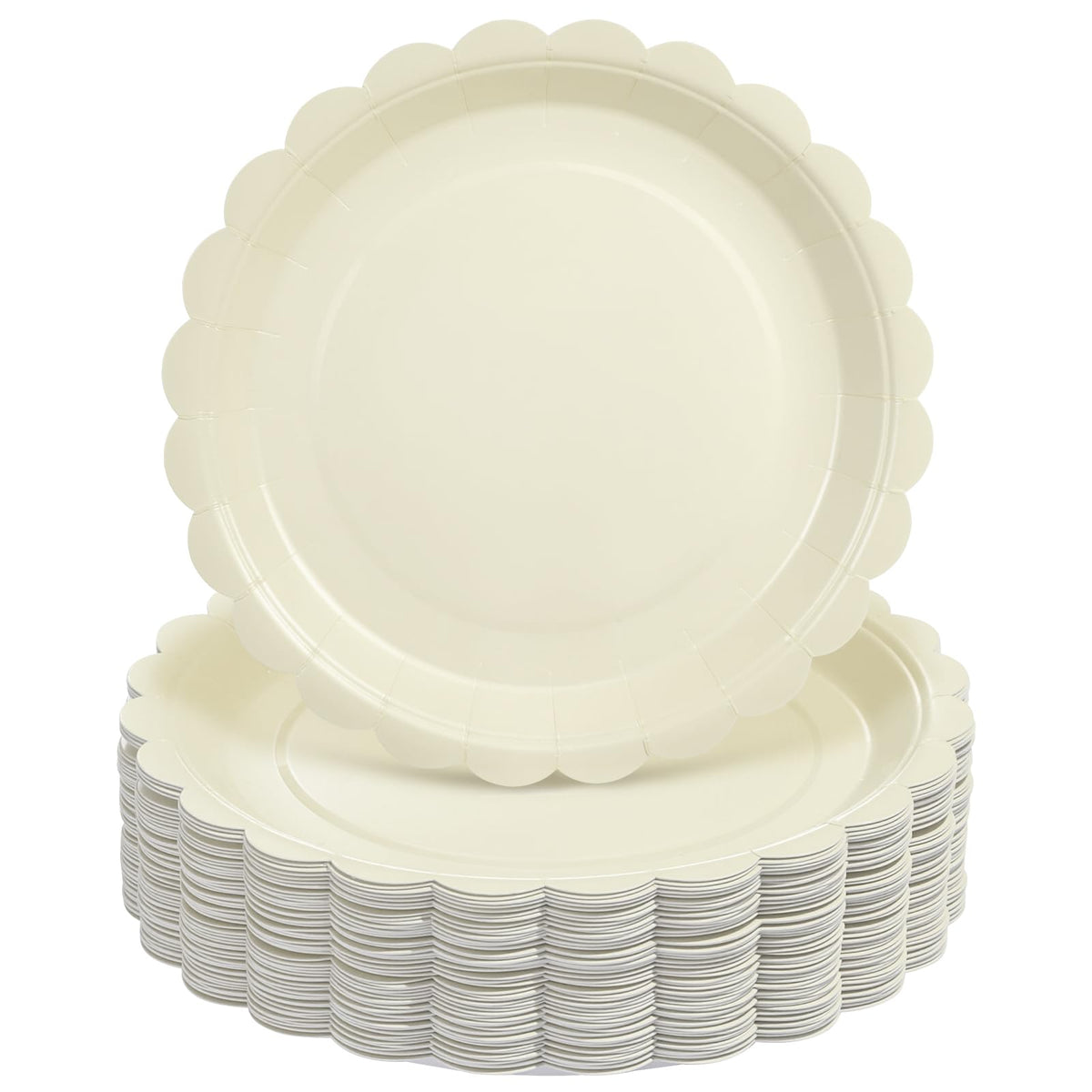 Goodluck 50 PCS Ivory Paper Plates 7 In Scalloped Disposable Dessert Plates | Small Appetizer Cake Plates for Wedding, Baby Shower, Birthday Party