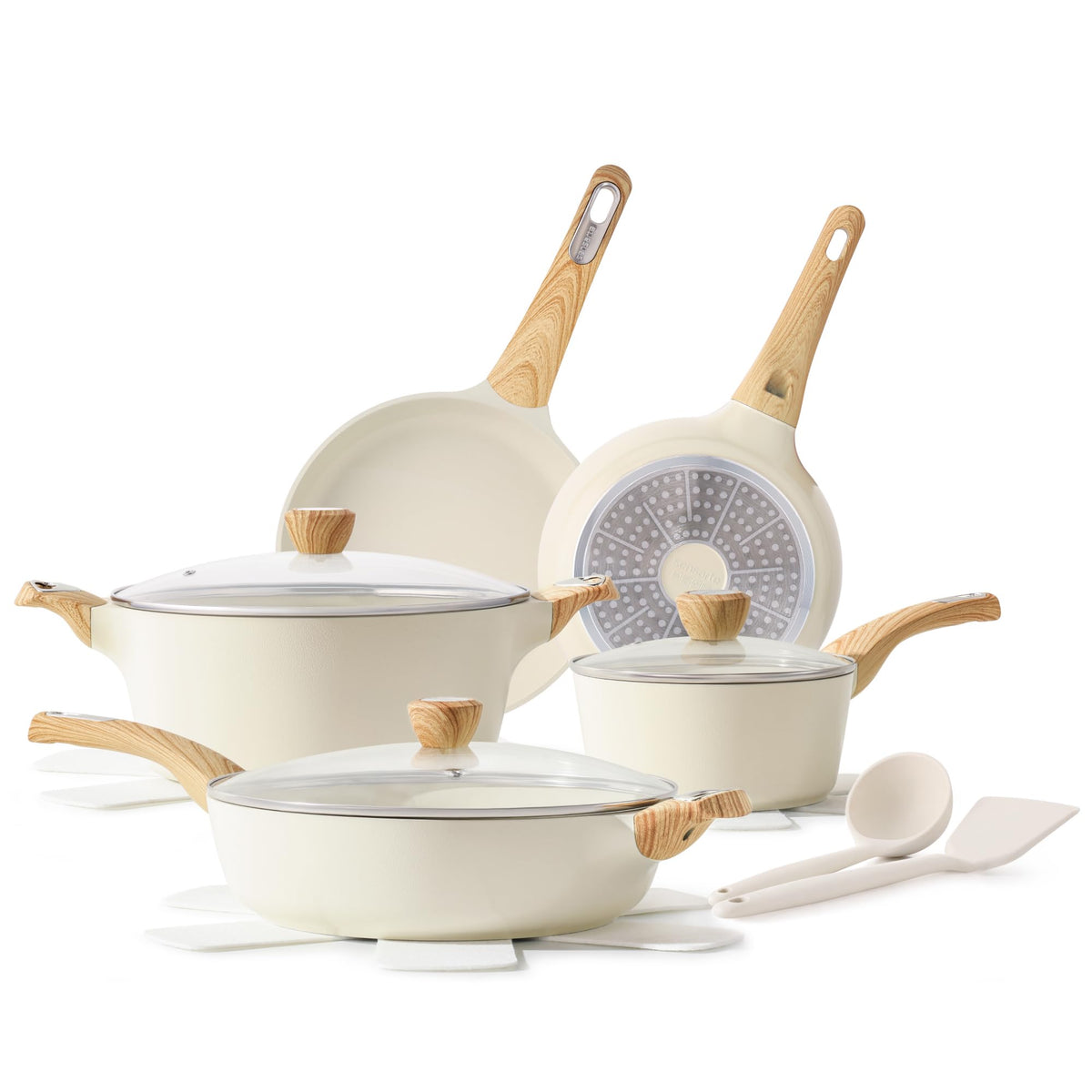 SENSARTE Ceramic Cookware Sets, Pots and Pans Set Non stick, 14 Piece Induction Cookware, Non toxic Healthy Non Stick Kitchen Cooking Set, with Frying Pans Set, PFAS PTFE PFOA PFOS Free