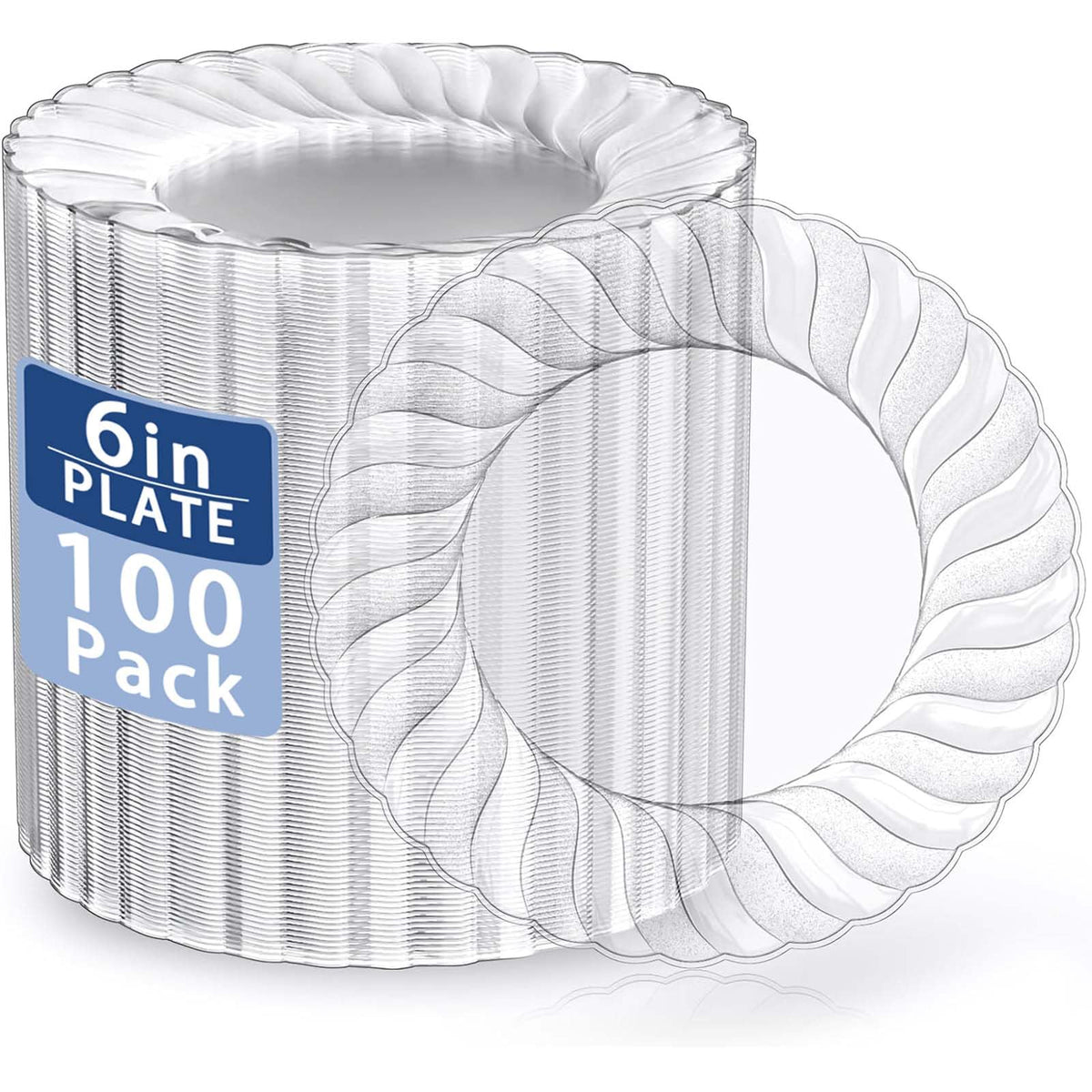 U-QE 100 Pieces Clear Plastic Plates, 6 Inch Plastic Dessert Plates | Premium Hard Clear Plates Fancy Disposable Heavy Duty Plastic Plates for Party,Weddings and Events, Washable & Reusable