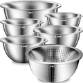 DUTZUN Kitchen Gadgets, Stainless Steel Mixing Bowls & Colander Strainer | Home & kitchen essentials for cooking, 5 nesting metal bowls with strainer for salad, baking & serving, dishwasher safe