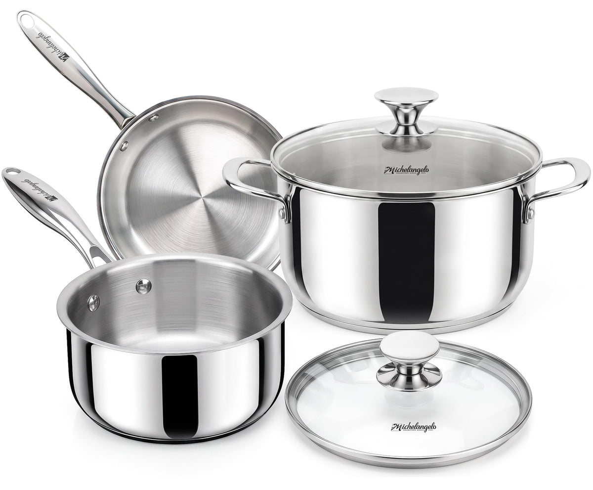 MICHELANGELO 5-Piece Stainless Steel Pots and Pans Set with Glass Lids