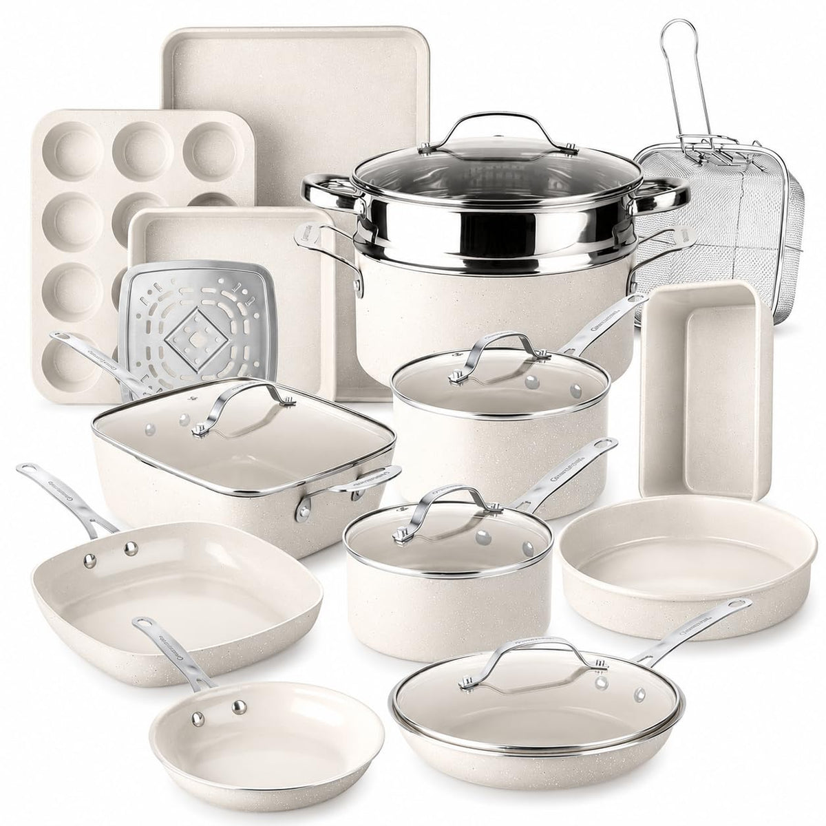 GRANITESTONE Ceraluxe 20 Pc Ceramic Cookware Set Nonstick, Diamond Infused