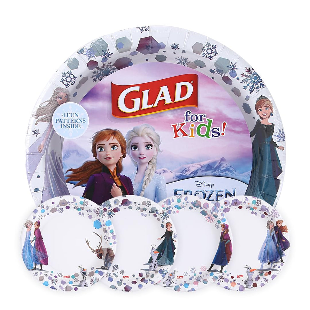 Glad for Kids Disney Frozen Paper Plates, Anna & Elsa, 8.5 in, 40 Count | Heavy-duty, soak-proof, cut-resistant plates for everyday meals and parties