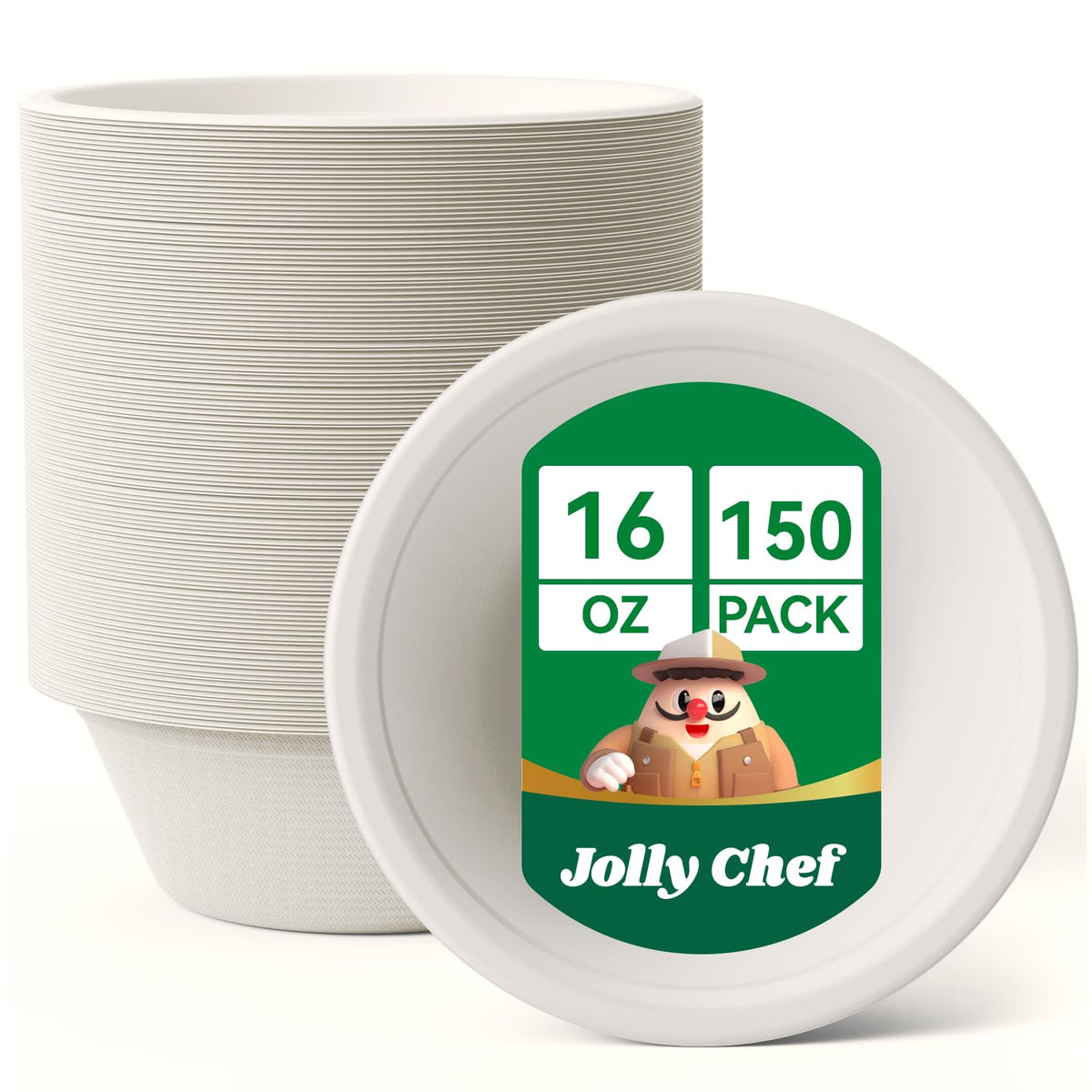 Compostable Disposable Paper Bowl 16 oz Heavy Duty Soup Containers 150 Pack | Biodegradable Bagasse Hot Cold Food Eco-Friendly Sugarcane Microwavable Bowls for Salad Milk