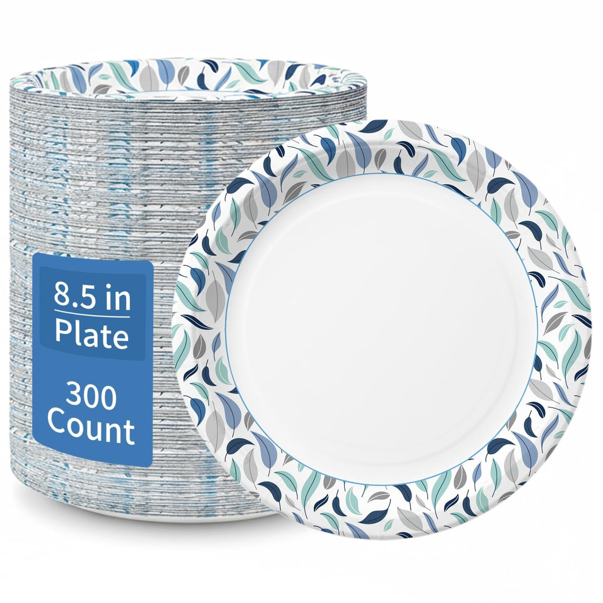 OuMuaMua 8.5 Inch Paper Plates, 300 Count Disposable Paper Plates | Soak Proof & Cut Resistant, Microwave Safe, Bulk Plates for Everyday Meals, Lunch & Family Use