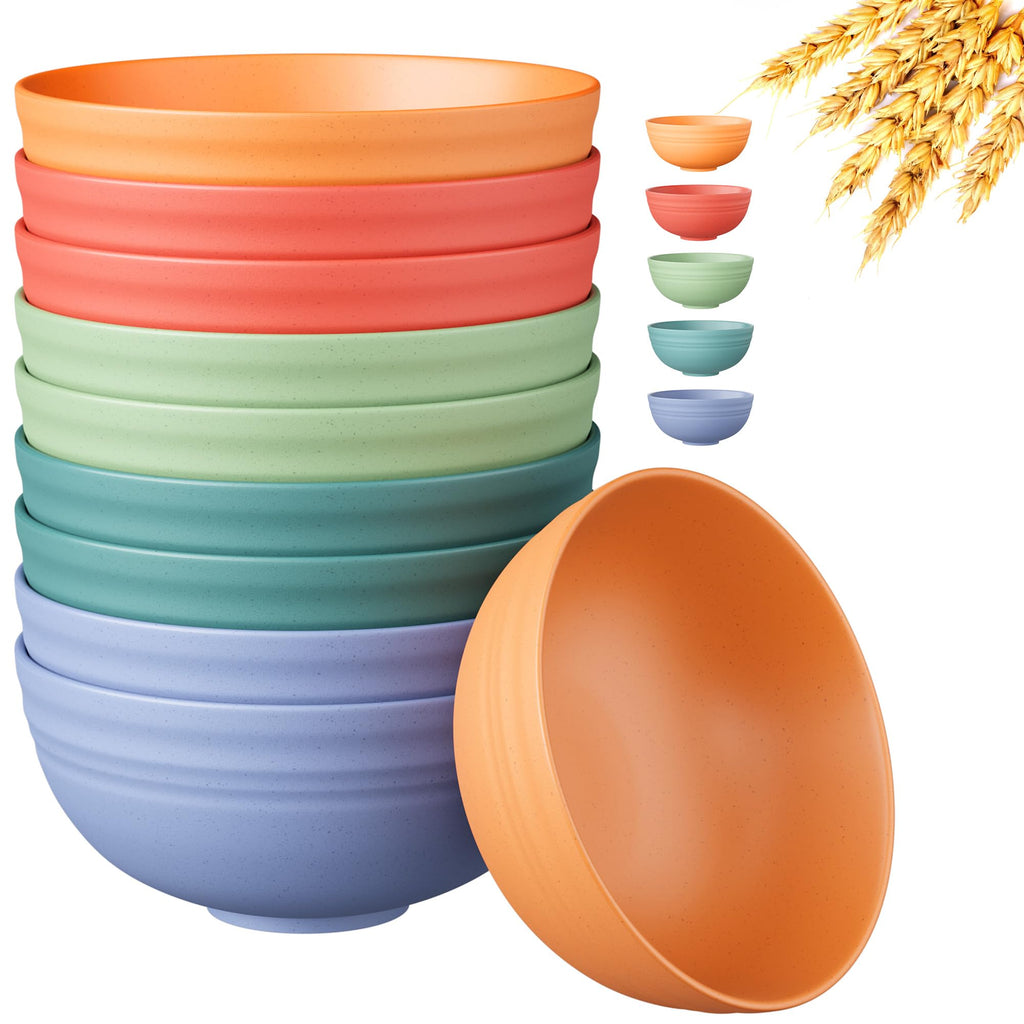 Quatish 10 PCS Cereal Bowls, Plastic Bowls, Small Snack Soup Kitchen Bowl | Unbreakable, Dishwasher & Microwave Safe, Easy-to-Clean, Portable, for Camping Salad & Picnics, Wheat Straw